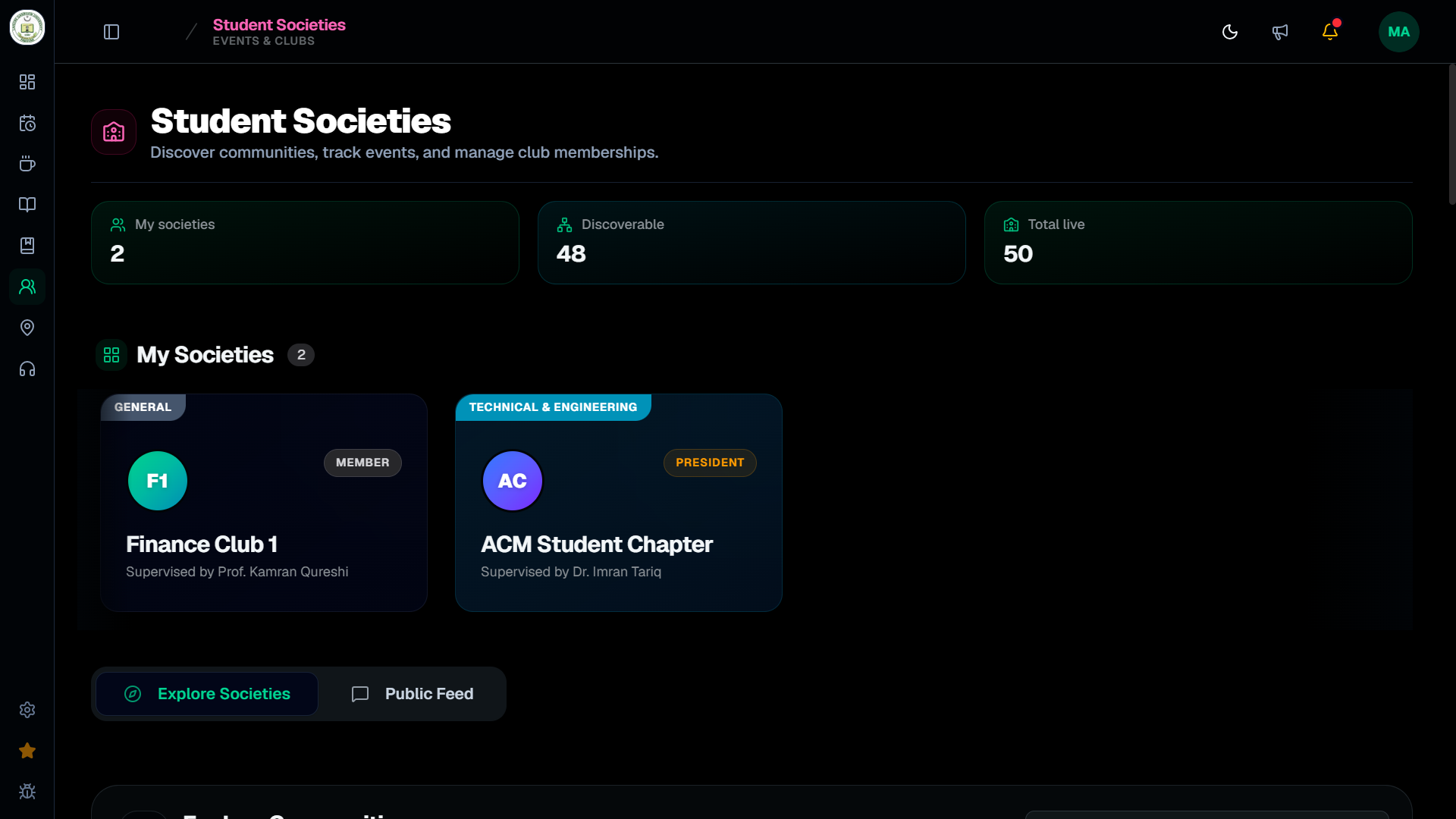 Societies Hub (Dark)