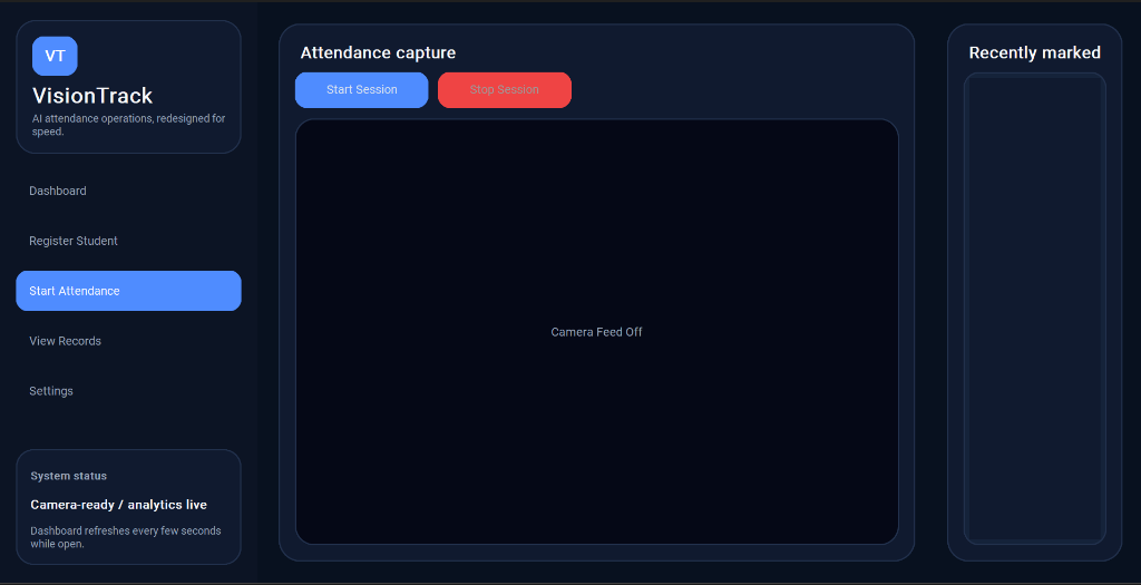 Live Attendance Session & Camera Feed (Light)